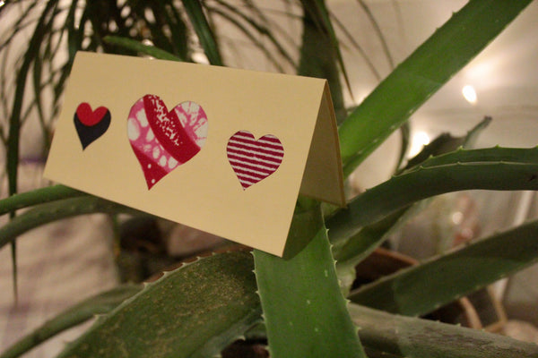 Handmade Up-Cycled Ankara Hearts Greeting Card