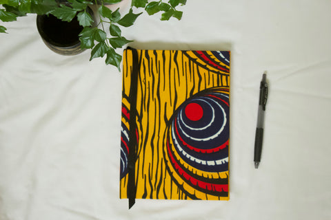 S H A K U  S H A K U - A5 Handmade Yellow Stripe Ankara Fabric Notebook Journal